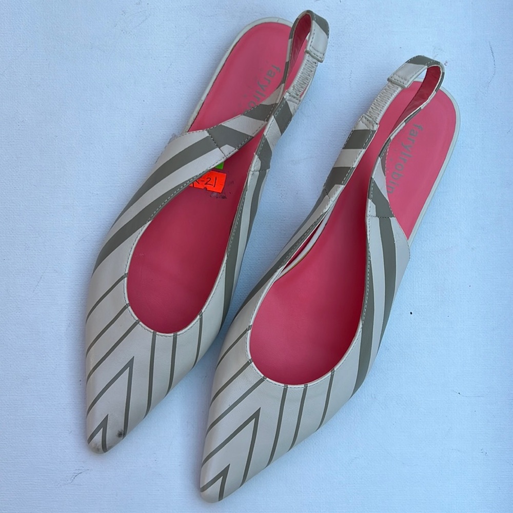 Farylrobin Zebra Wafer Sling Back Flats. New in box. Size 10.